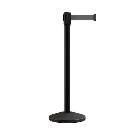 Retractable Belt Barrier Stanchion, 2in Black Post  7.5'Dk Gry Belt